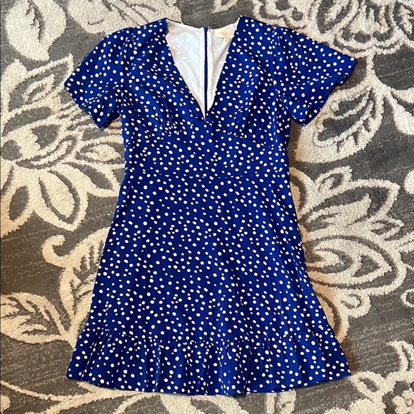 MELLODAY Blue and White Polka Dot Dress zips in back like new - Picture 1 of 5